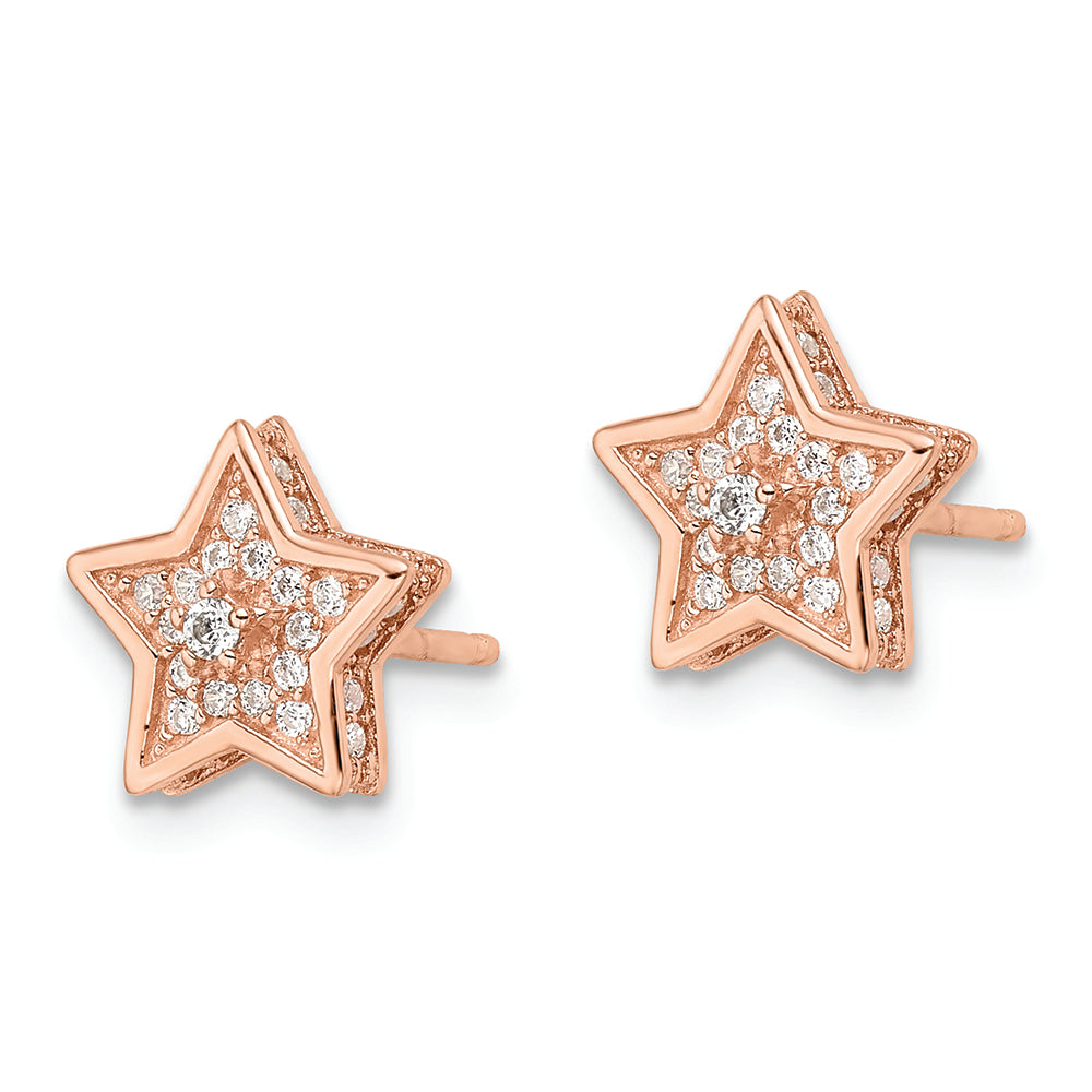 Sterling Silver Polished Rose-tone CZ Star Post Earrings Earrings