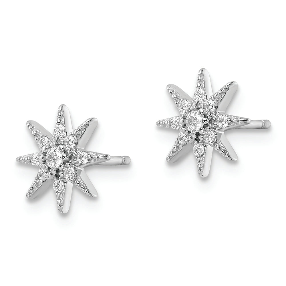 Sterling Silver Rhodium-plated Polished CZ Star Post Earrings Earrings