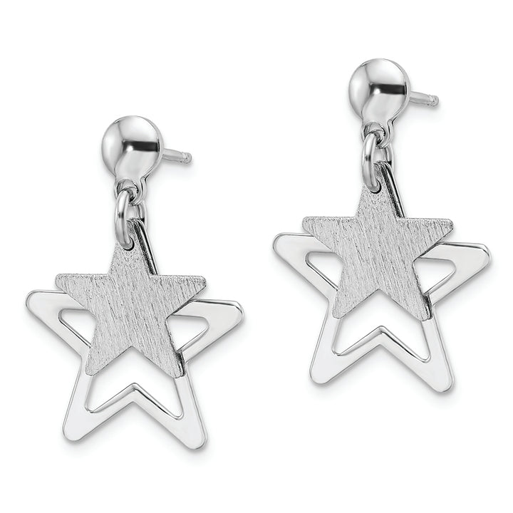 Sterling Silver Rhodium-plated Satin Star in Star Dangle Post Earrings Earrings