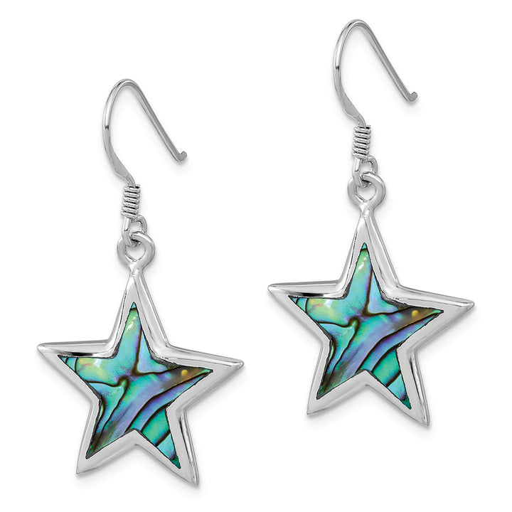 Sterling Silver Rhodium-plated Polished Abalone Star Dangle Earrings Earrings