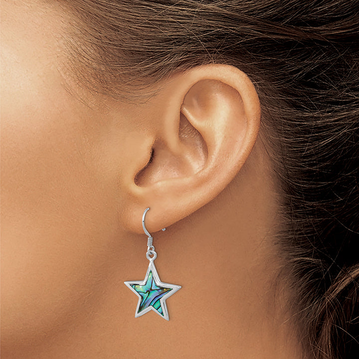 Sterling Silver Rhodium-plated Polished Abalone Star Dangle Earrings Earrings