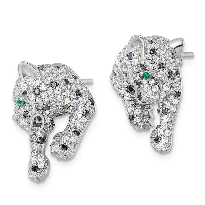 Sterling Silver Rhodium-plated Polished CZ Cheetah Post Earrings Earrings