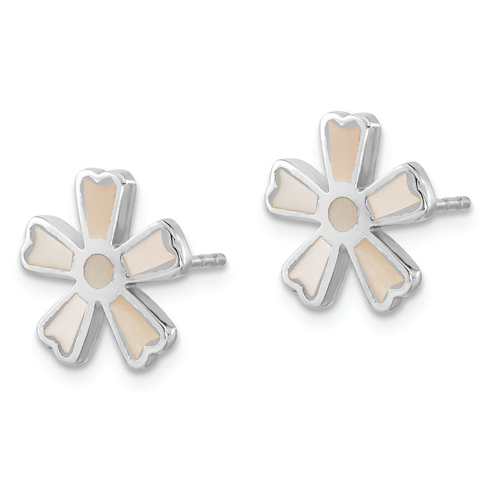 Sterling Silver Rhodium-Plated Polished MOP Flower Post Earrings Earrings