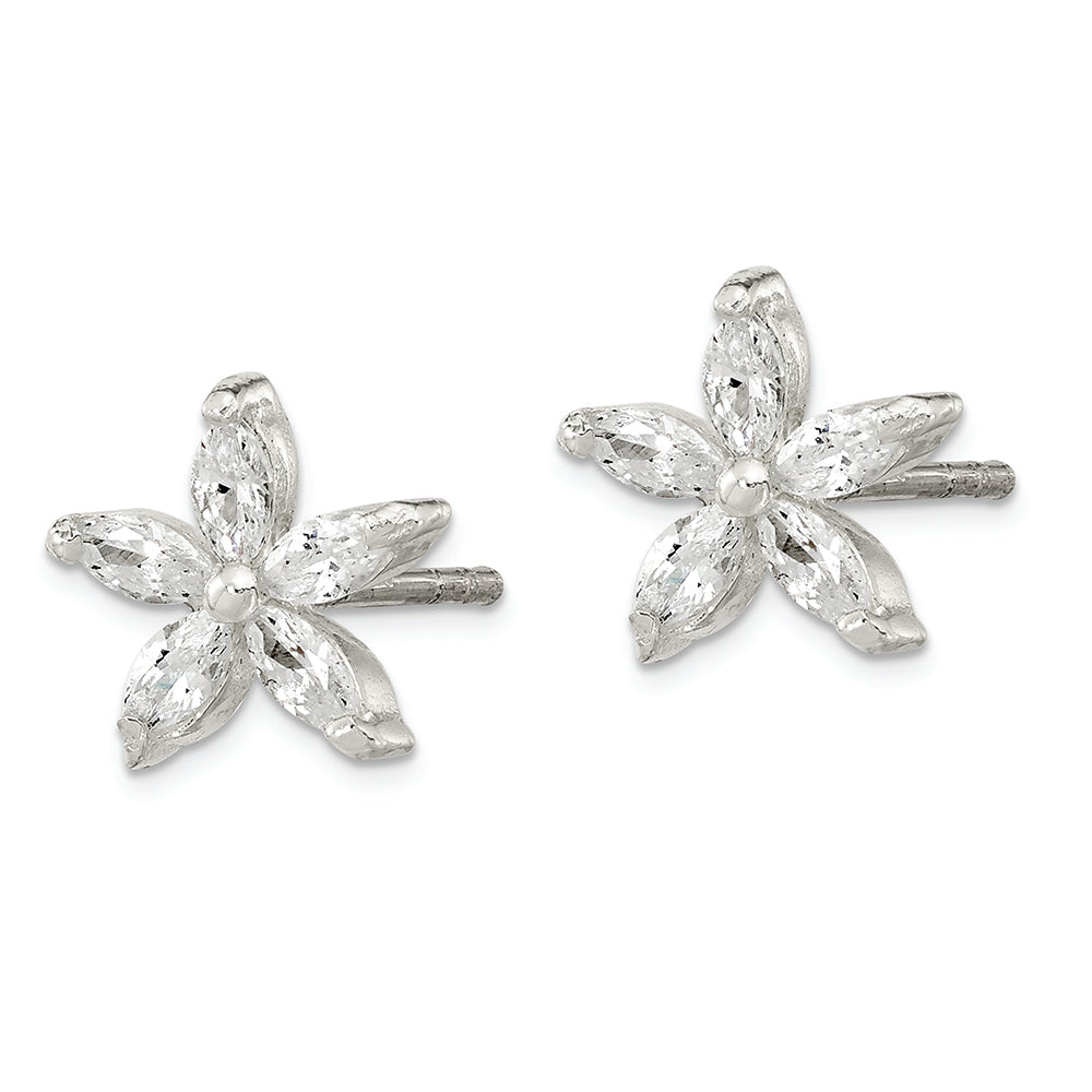 Sterling Silver Polished CZ Flower Post Earrings Earrings