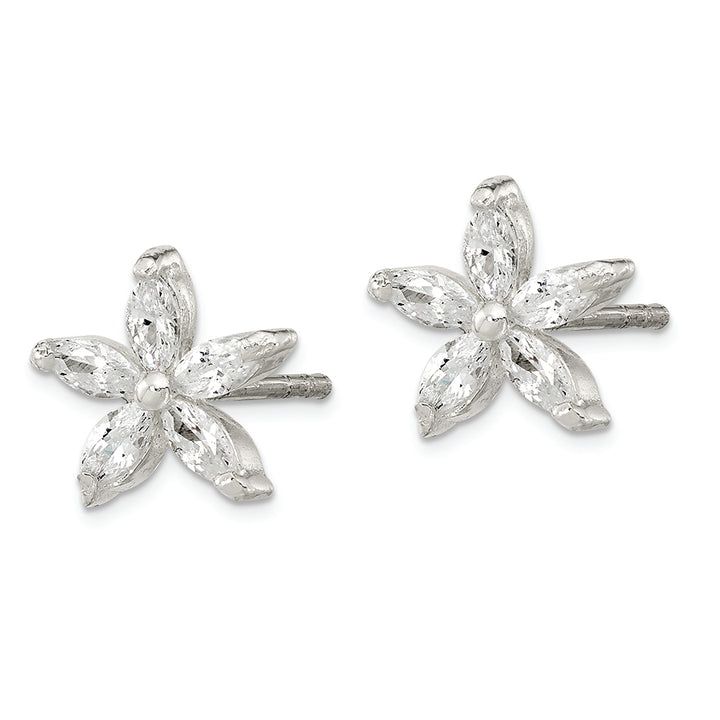 Sterling Silver Polished CZ Flower Post Earrings Earrings