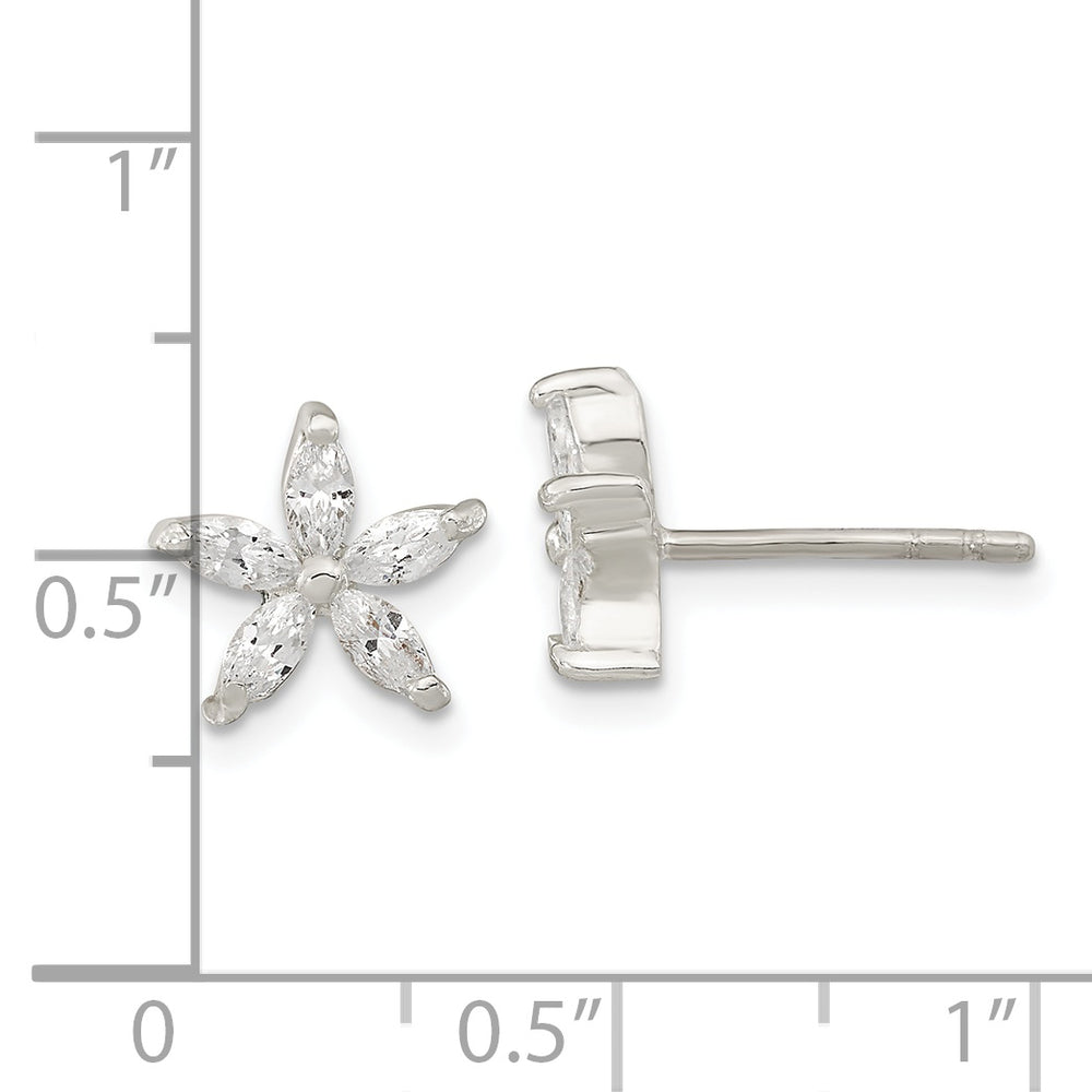 Sterling Silver Polished CZ Flower Post Earrings Earrings