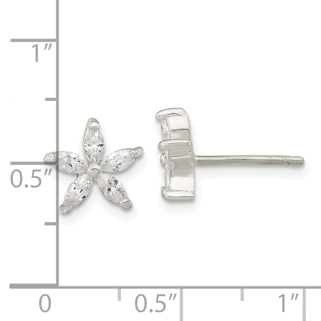 Sterling Silver Polished CZ Flower Post Earrings Earrings