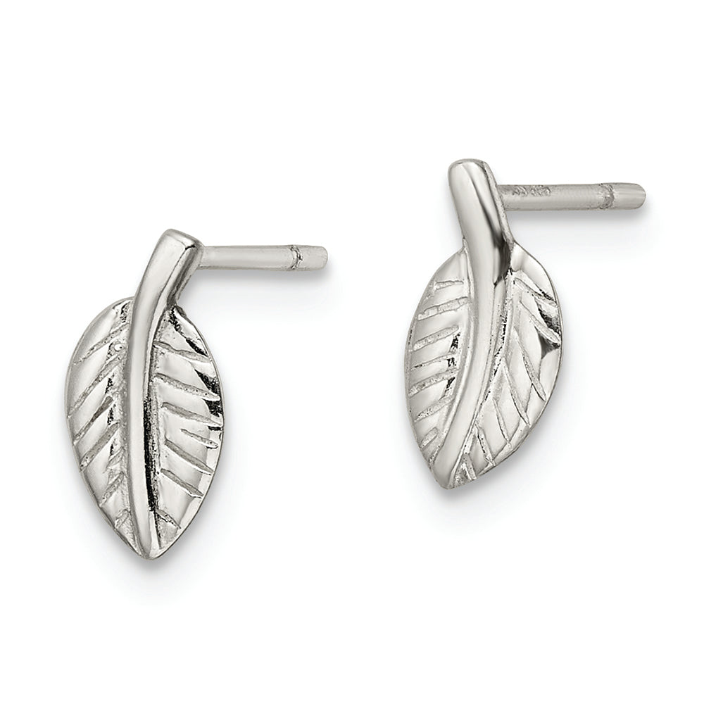 Sterling Silver Polished Tiny Leaf Post Earrings Earrings