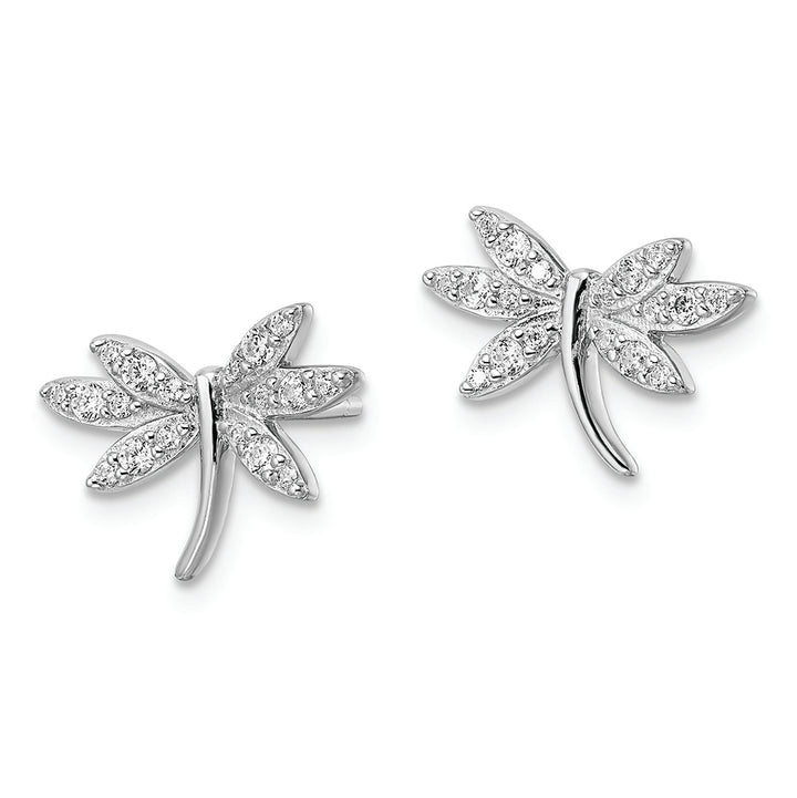 Sterling Silver Rhodium-plated CZ Dragonfly Post Earrings Earrings