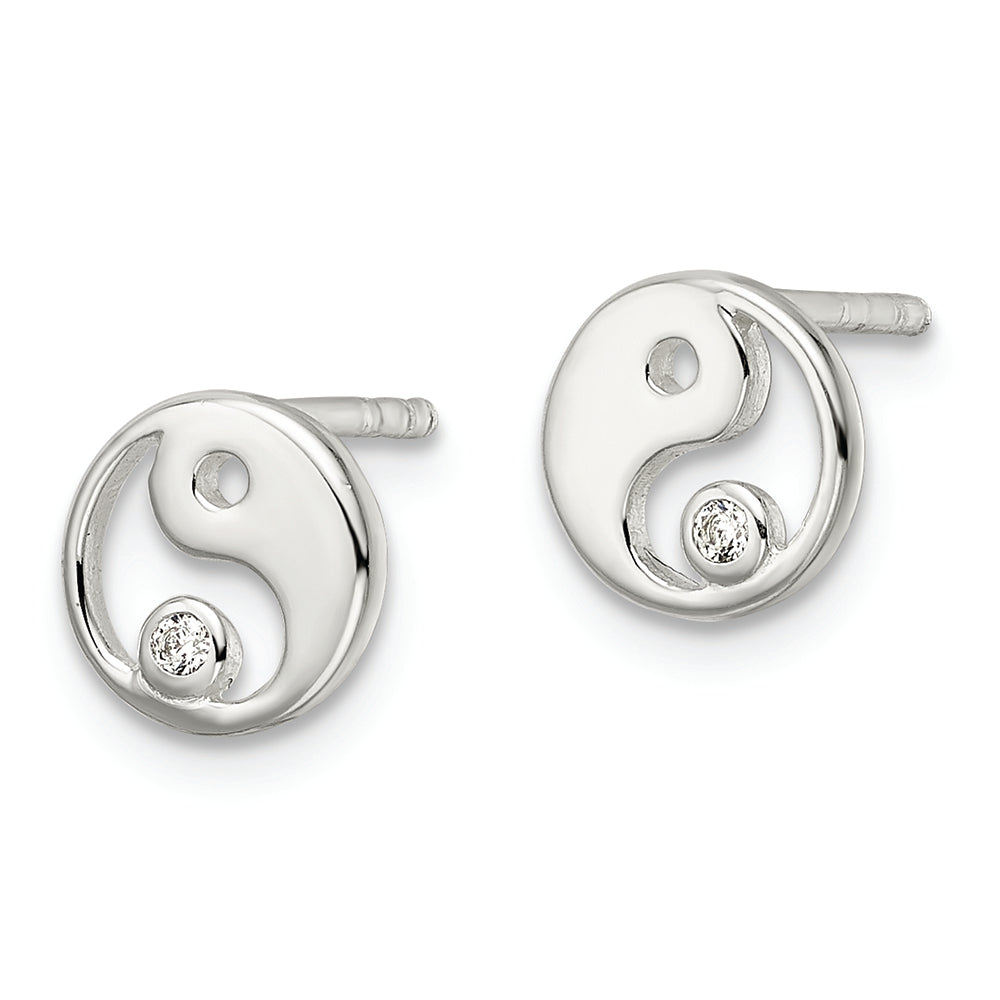 Sterling Silver Polished CZ Yin Yang Post Earrings Earrings