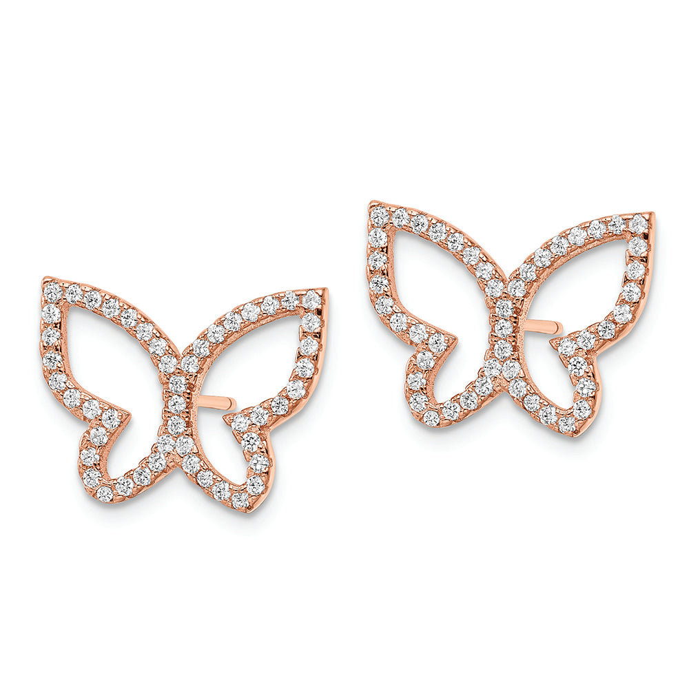 Sterling Silver Rose-tone CZ Open Butterfly Post Earrings Earrings