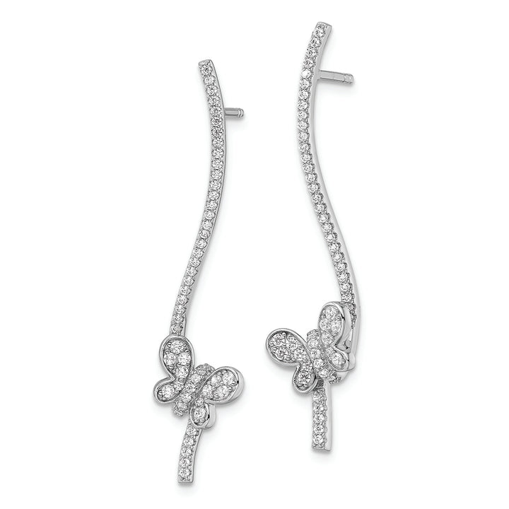 Sterling Silver Rhodium-plated CZ Dangle Bar Butterfly Post Earrings Earrings