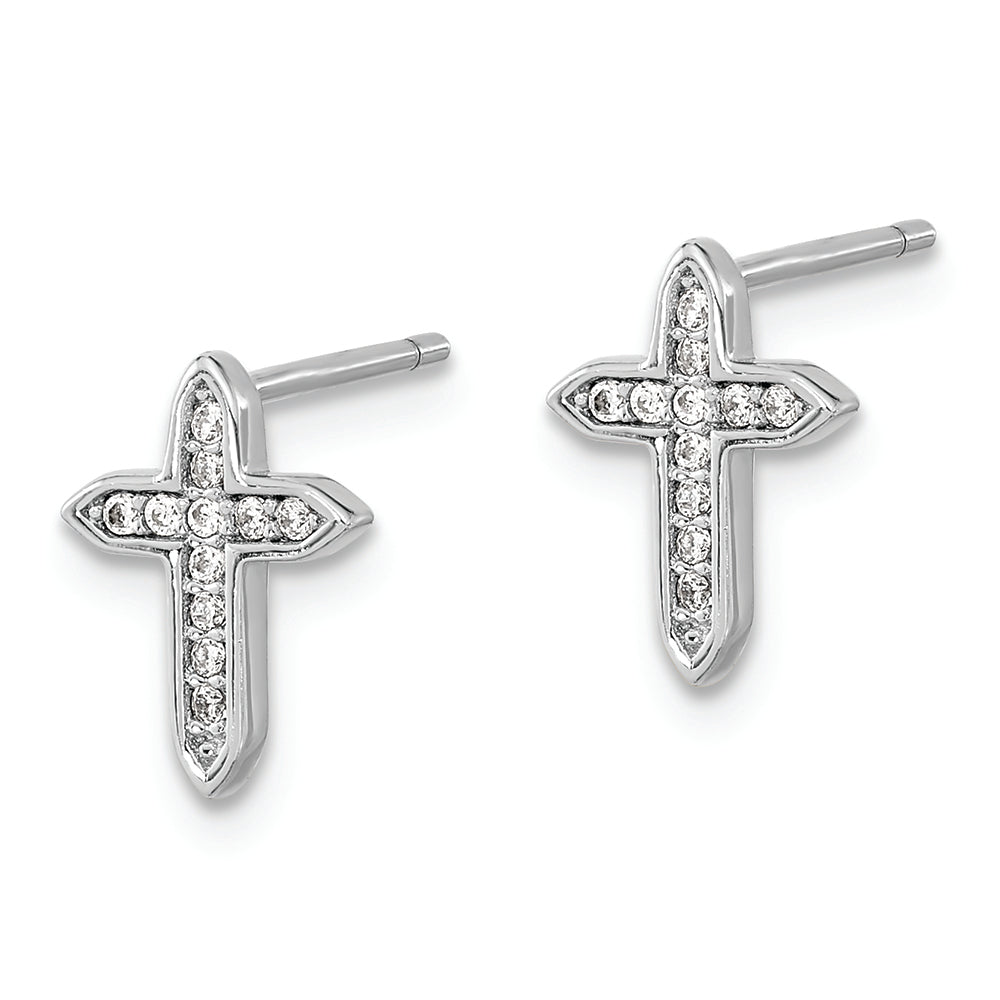 Sterling Silver Rhod-plated Polished CZ Passion Cross Post Earrings Earrings