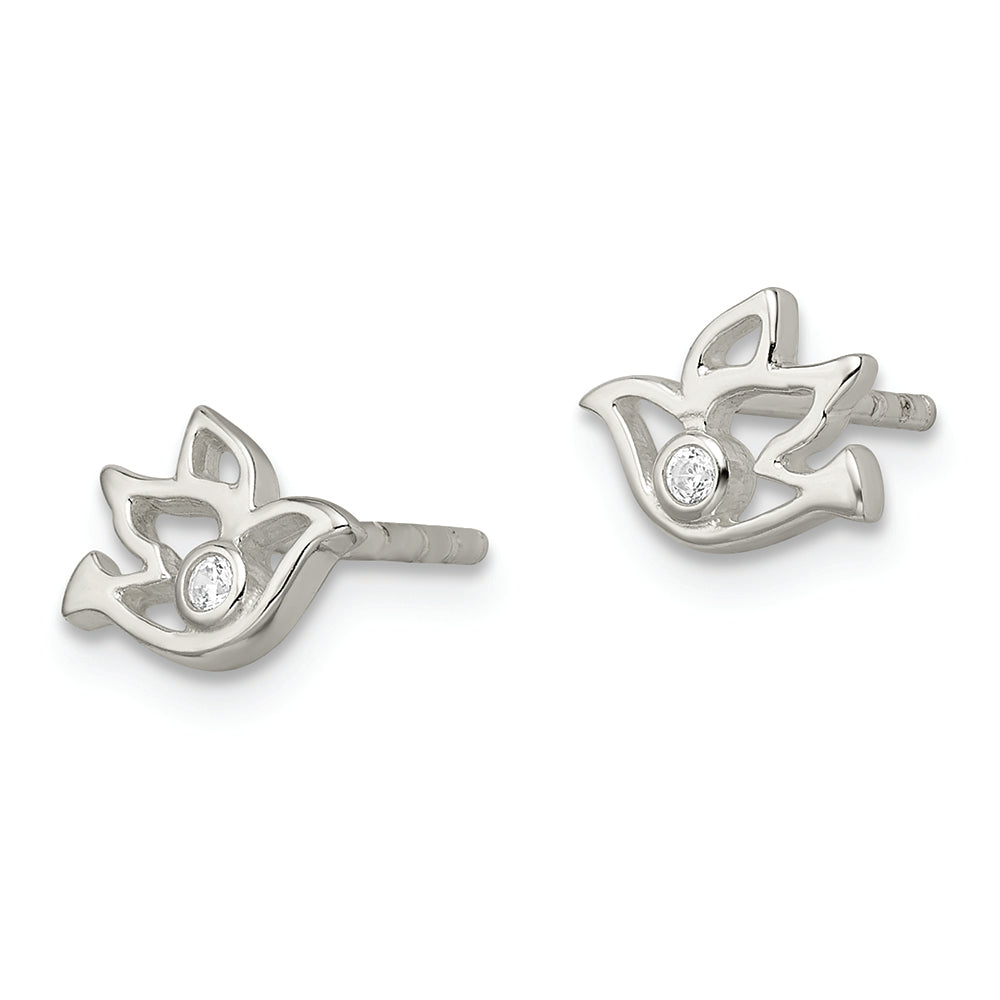 Sterling Silver Polished CZ Dove Post Earrings Earrings