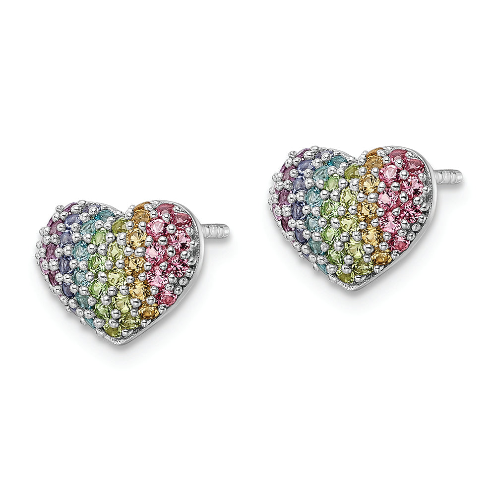 Sterling Silver Rhodium-plated Rainbow Crystal Heart Post Earrings Earrings