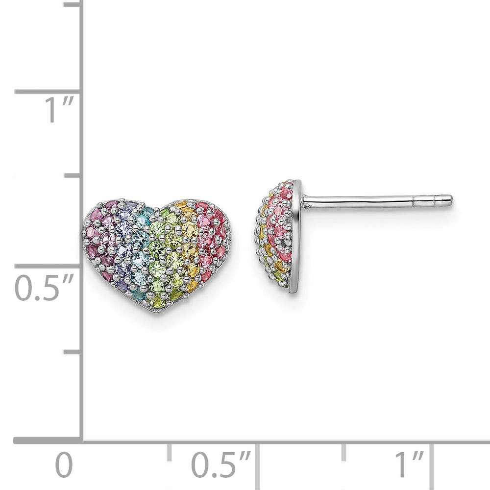 Sterling Silver Rhodium-plated Rainbow Crystal Heart Post Earrings Earrings