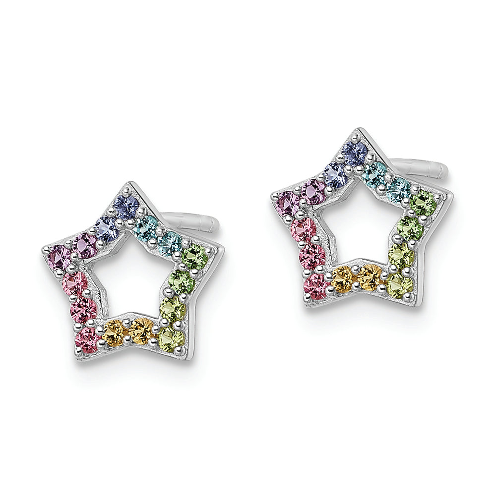 Sterling Silver Rhodium-plated Rainbow Crystal Star Post Earrings Earrings