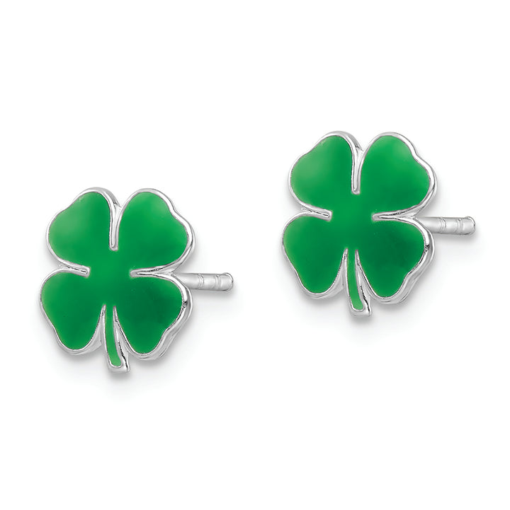 Sterling Silver RH-plated Enamel 4 Leaf Clover Children's Post Earrings Earrings