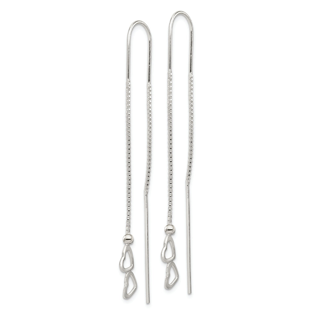 Sterling Silver Polished Double Heart Threader Earrings Earrings