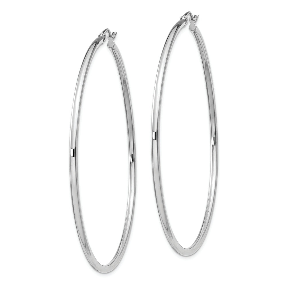 Sterling Silver Rhodium-plated 2mm Round Hoop Earrings Earrings