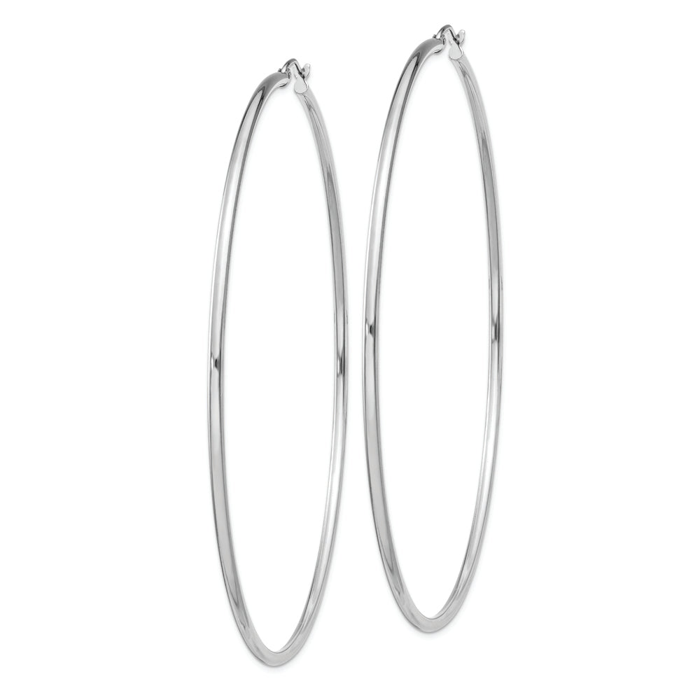 Sterling Silver Rhodium-plated 2mm Round Hoop Earrings Earrings