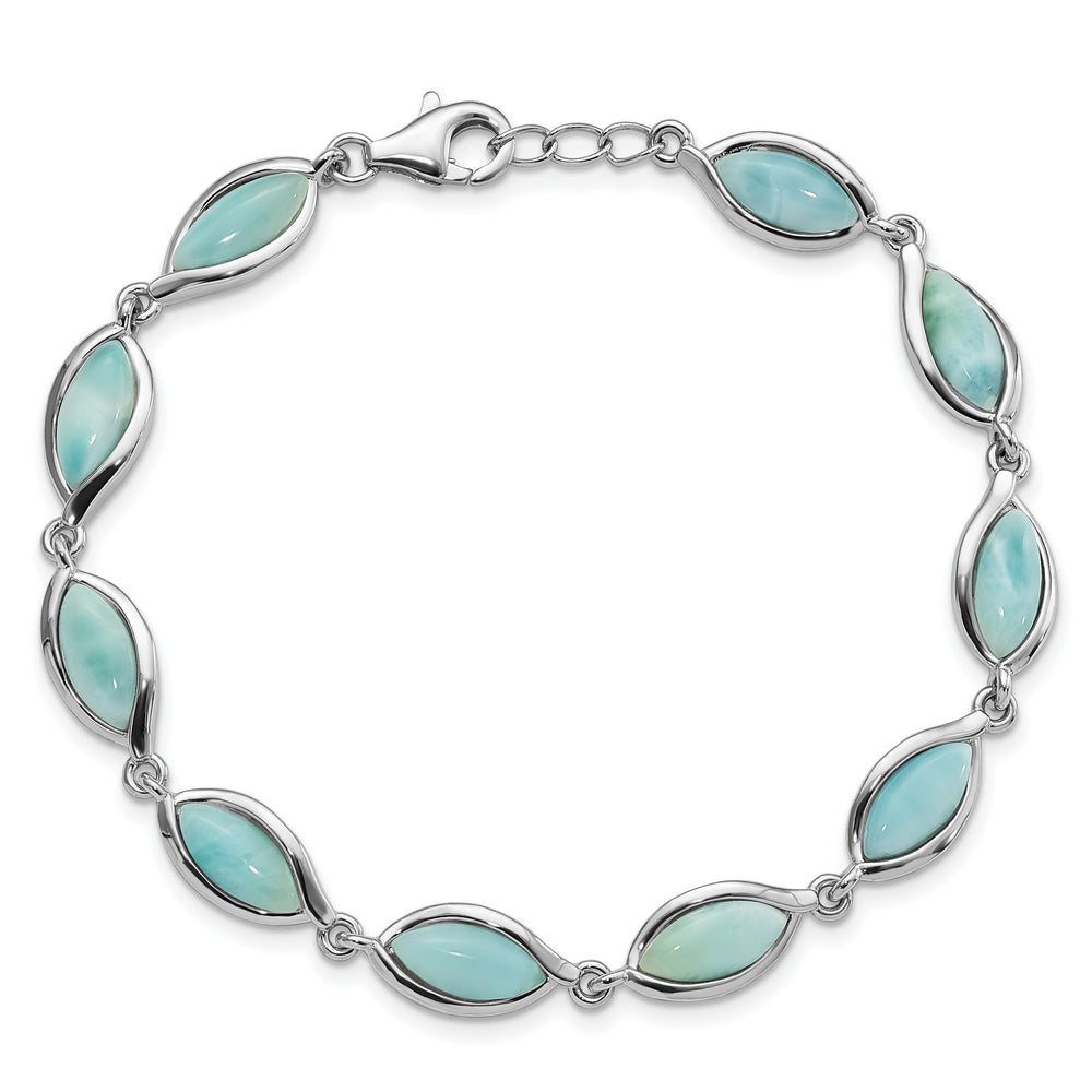 Sterling Silver Rhodium-plated Polished Marquise Shape Larimar Bracelet Bracelets