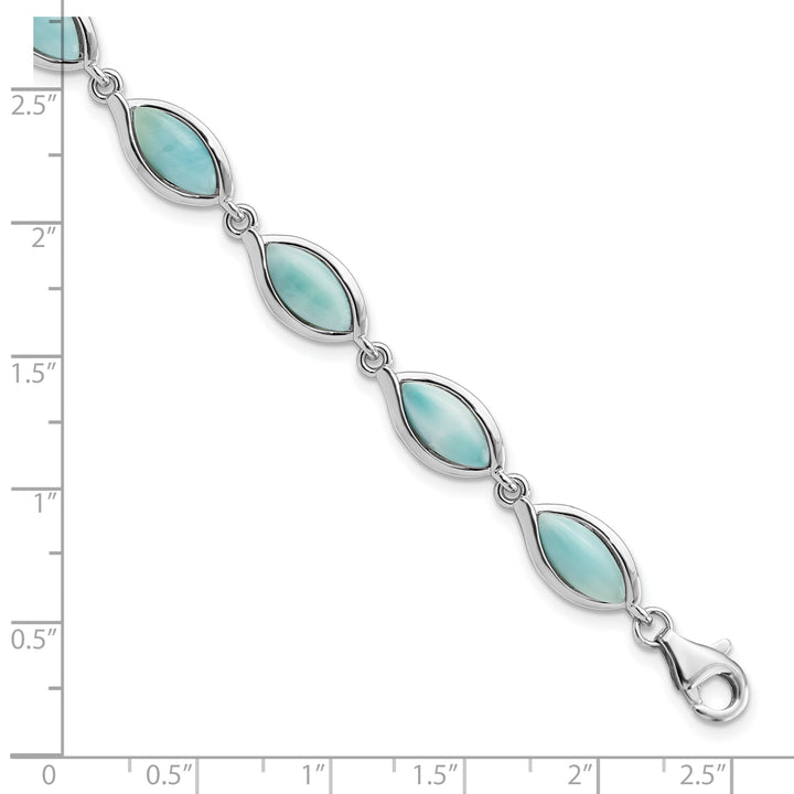 Sterling Silver Rhodium-plated Polished Marquise Shape Larimar Bracelet Bracelets