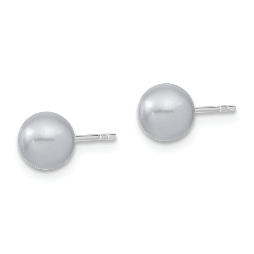 Sterling Silver Majestik Rh-pl 6-7mm Grey Imit. Shell Pearl Stud Earrings Earrings