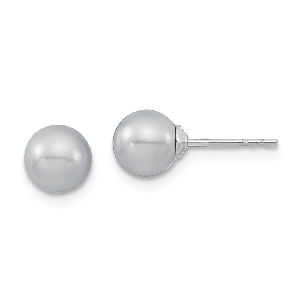 Sterling Silver Majestik Rh-pl 6-7mm Grey Imit. Shell Pearl Stud Earrings Earrings