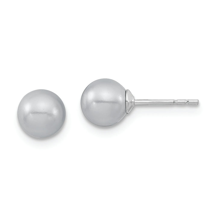 Sterling Silver Majestik Rh-pl 6-7mm Grey Imit. Shell Pearl Stud Earrings Earrings