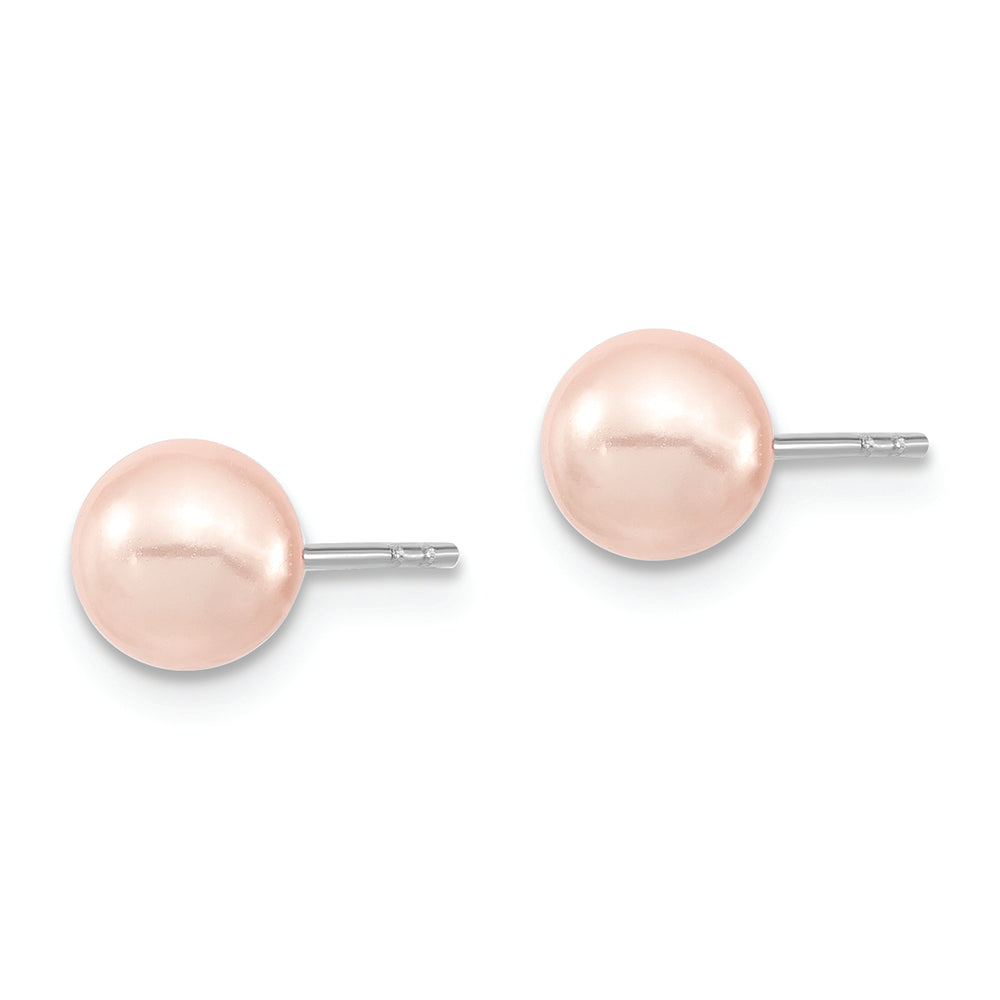 Sterling Silver Majestik Rh-pl 6-7mm Pink Imit. Shell Pearl Stud Earrings Earrings