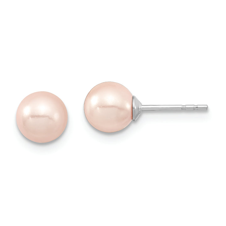 Sterling Silver Majestik Rh-pl 6-7mm Pink Imit. Shell Pearl Stud Earrings Earrings