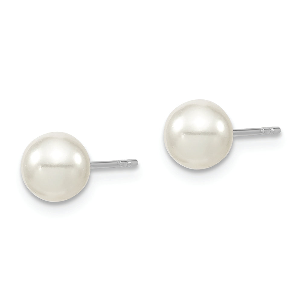 Sterling Silver Majestik Rh-pl 6-7mm White Imit. Shell Pearl Stud Earrings Earrings