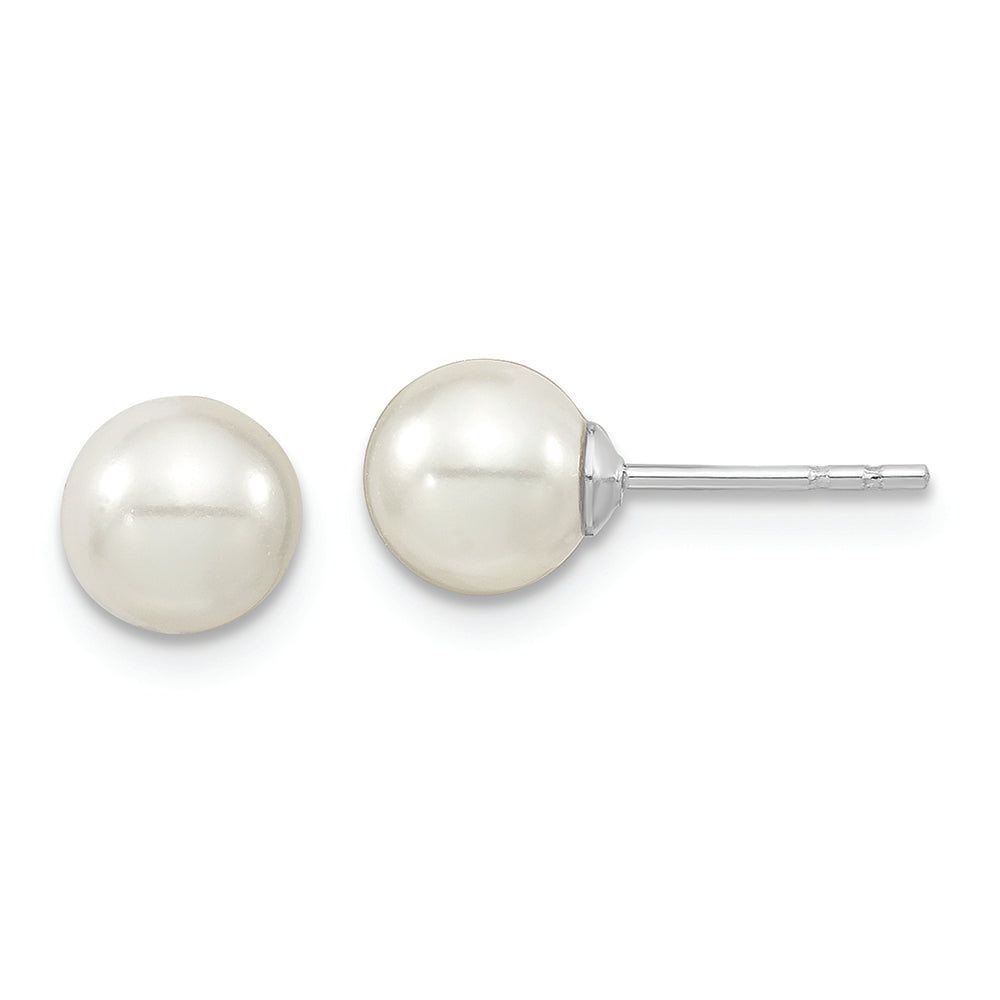 Sterling Silver Majestik Rh-pl 6-7mm White Imit. Shell Pearl Stud Earrings Earrings