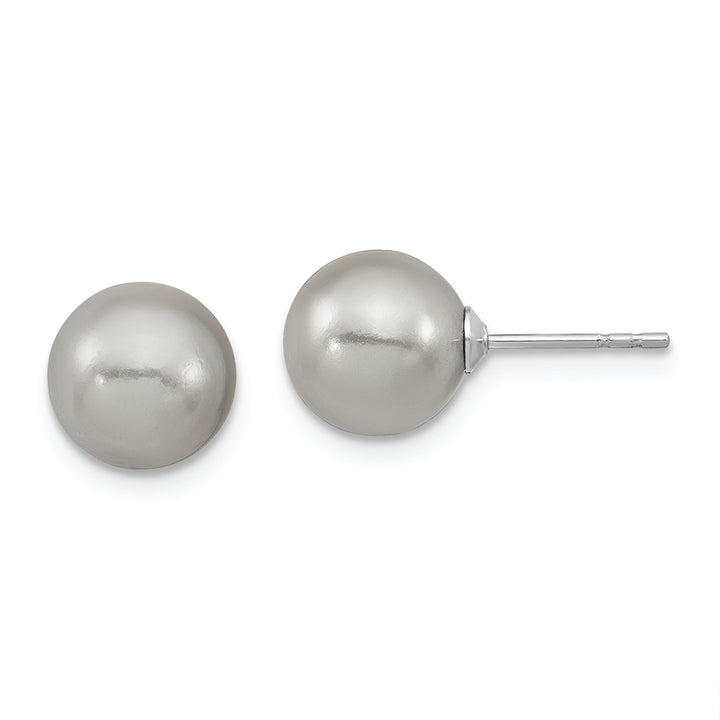 Sterling Silver Majestik 8-9mm Grey Shell Pearl Stud Earrings Earrings