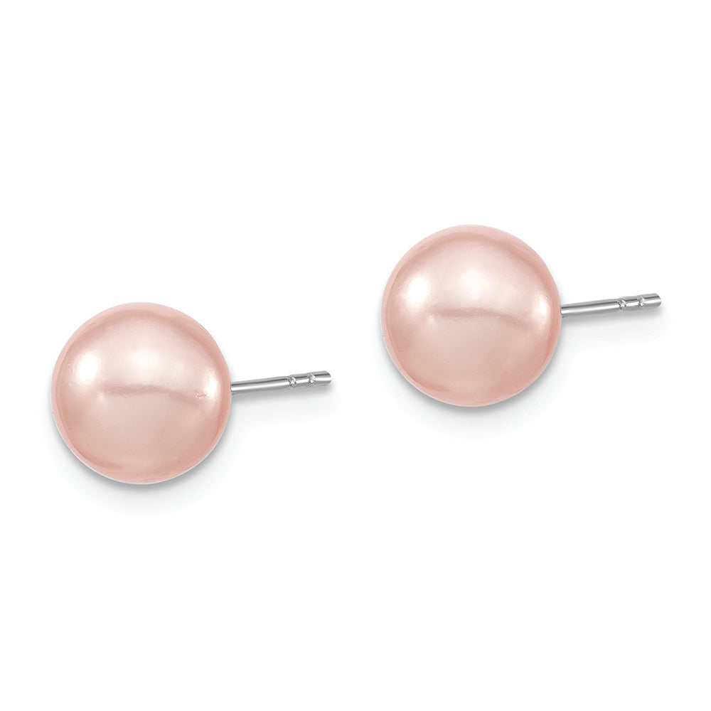 Sterling Silver Majestik Rh-pl 8-9mm Pink Imit. Shell Pearl Stud Earrings Earrings