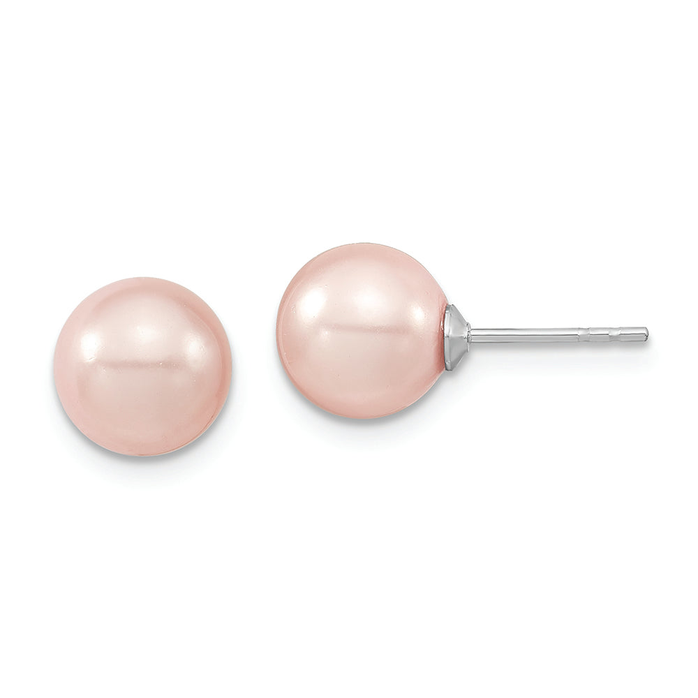 Sterling Silver Majestik Rh-pl 8-9mm Pink Imit. Shell Pearl Stud Earrings Earrings