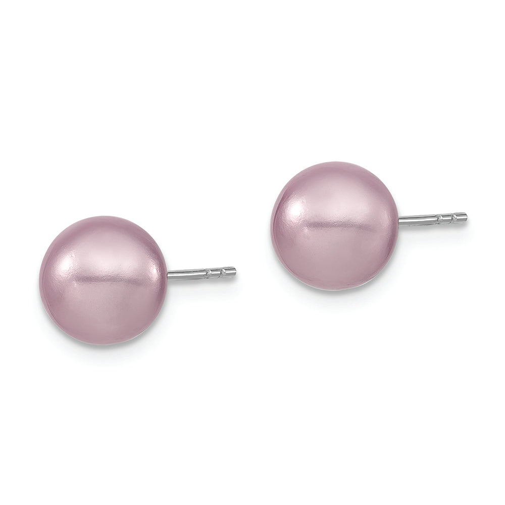 Sterling Silver Majestik Rh-pl 8-9mm Purple Imit. Shell Pearl Stud Earrings Earrings