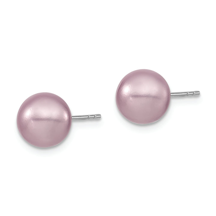 Sterling Silver Majestik Rh-pl 8-9mm Purple Imit. Shell Pearl Stud Earrings Earrings