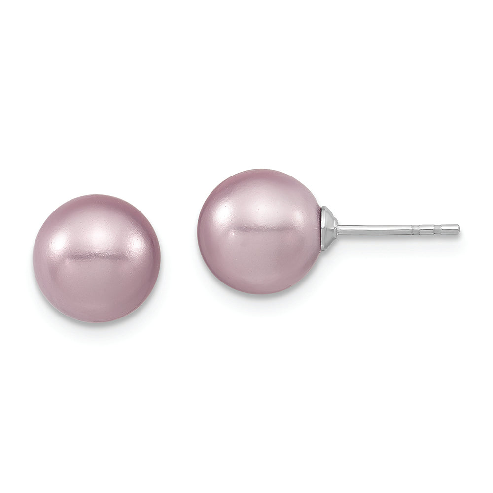 Sterling Silver Majestik Rh-pl 8-9mm Purple Imit. Shell Pearl Stud Earrings Earrings