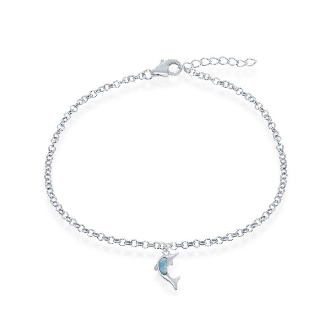 Sterling Silver Larimar Dolphin Anklet Anklets