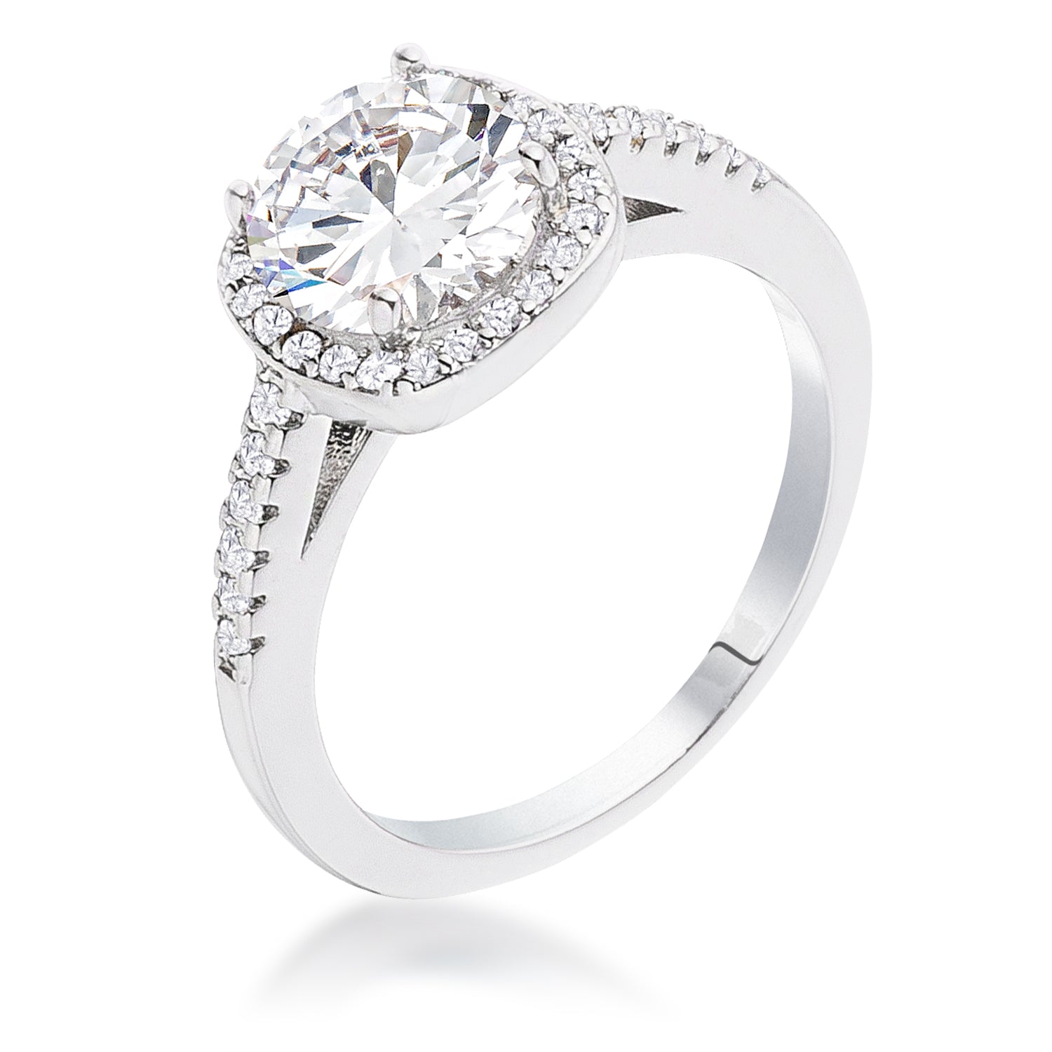2.97Ct Rhodium Plated Classic Cushion Cut Halo Ring Rings