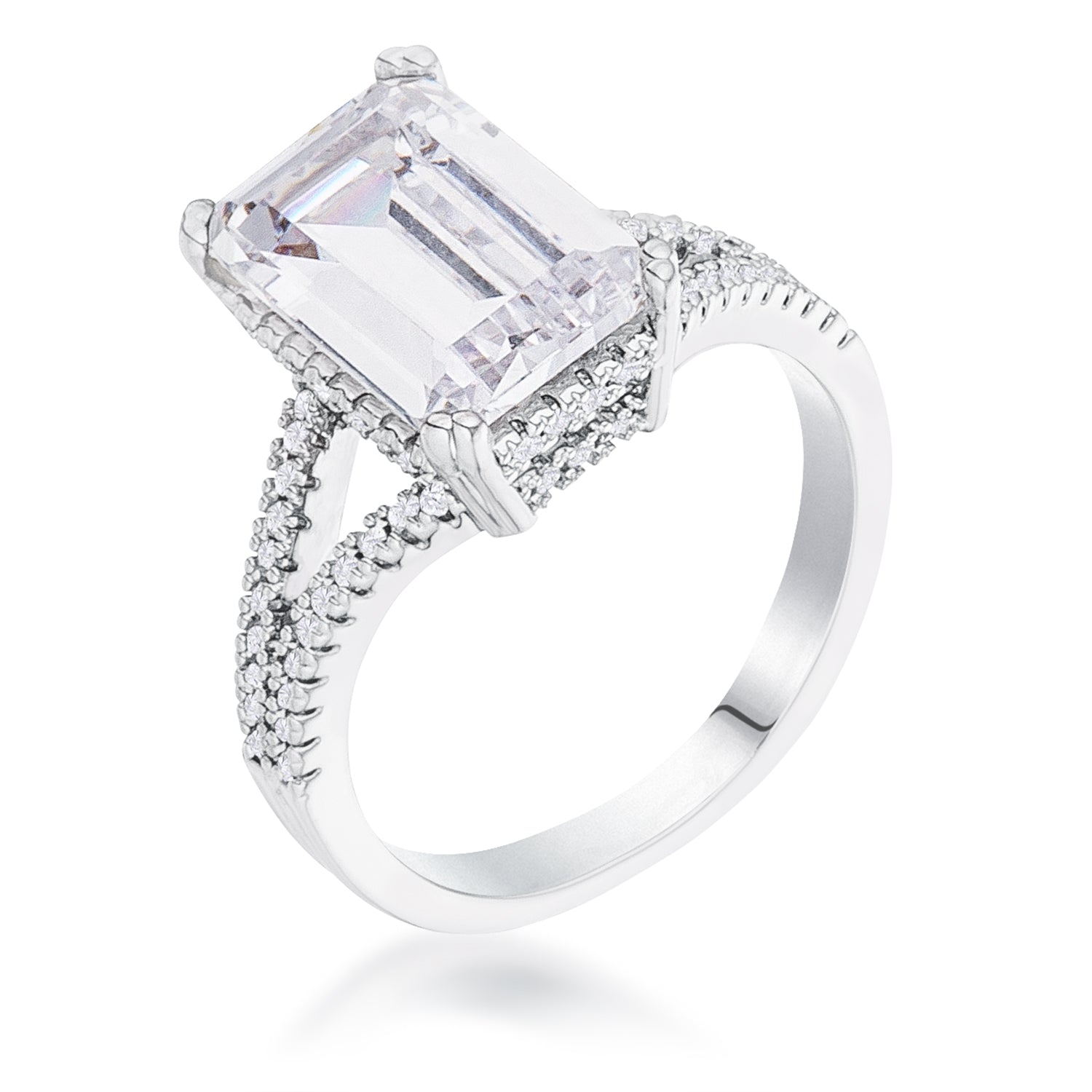 6.75Ct Rhodium Plated Emerald Cut Wishbone Ring Rings