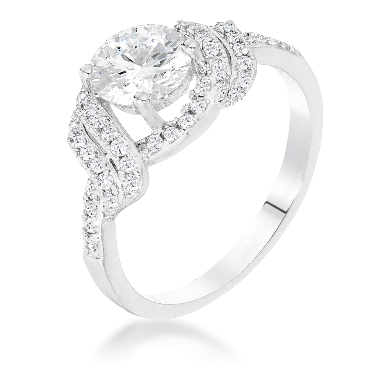 Rhodium Clear CZ Round Parallel Pace Twist Ring Rings