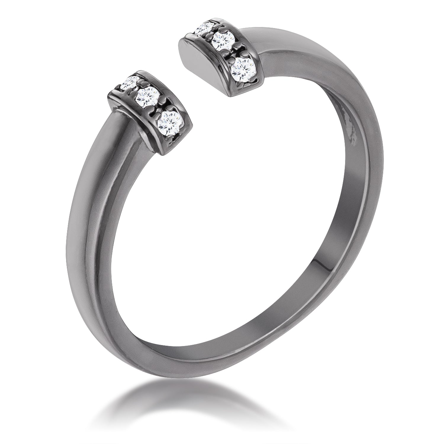 Hematite Petite CZ Clear Open Cuff Ring Rings