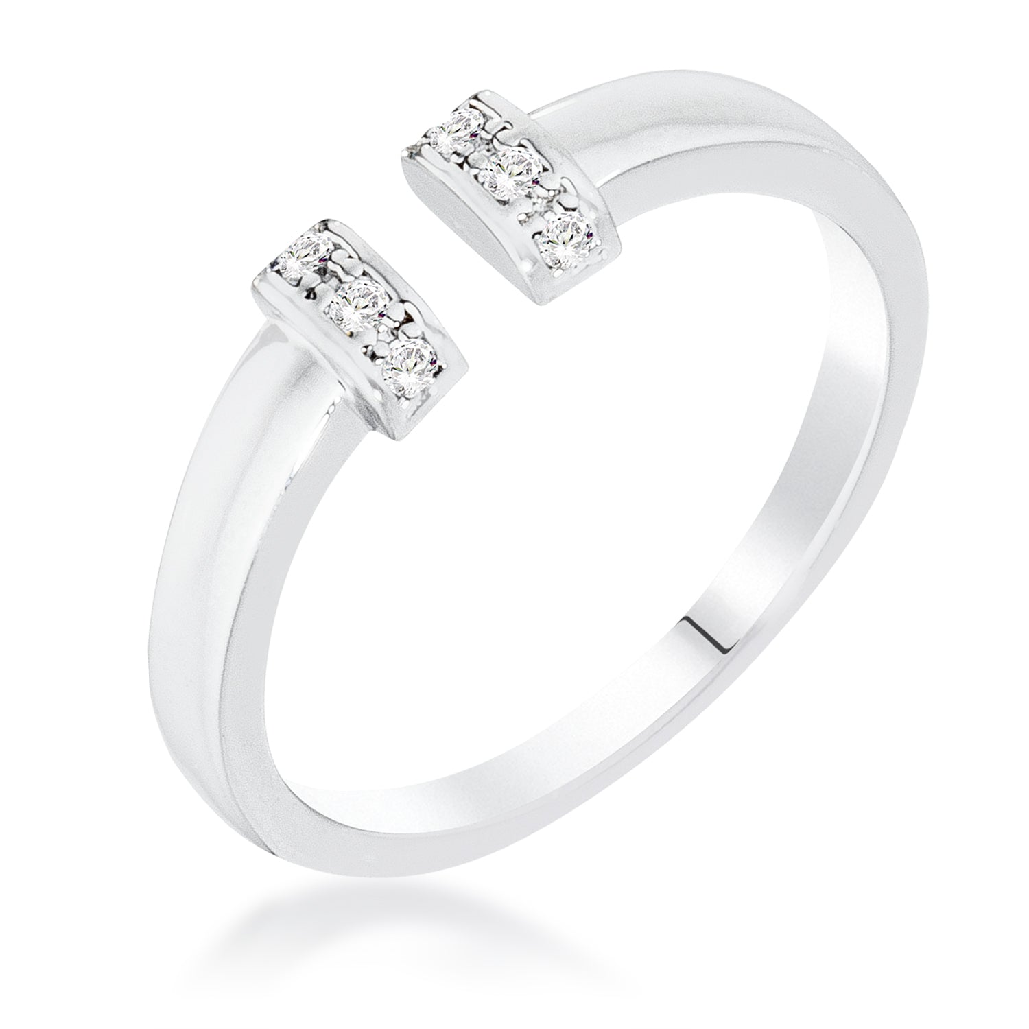 Rhodium Petite CZ Clear Open Cuff Ring Rings