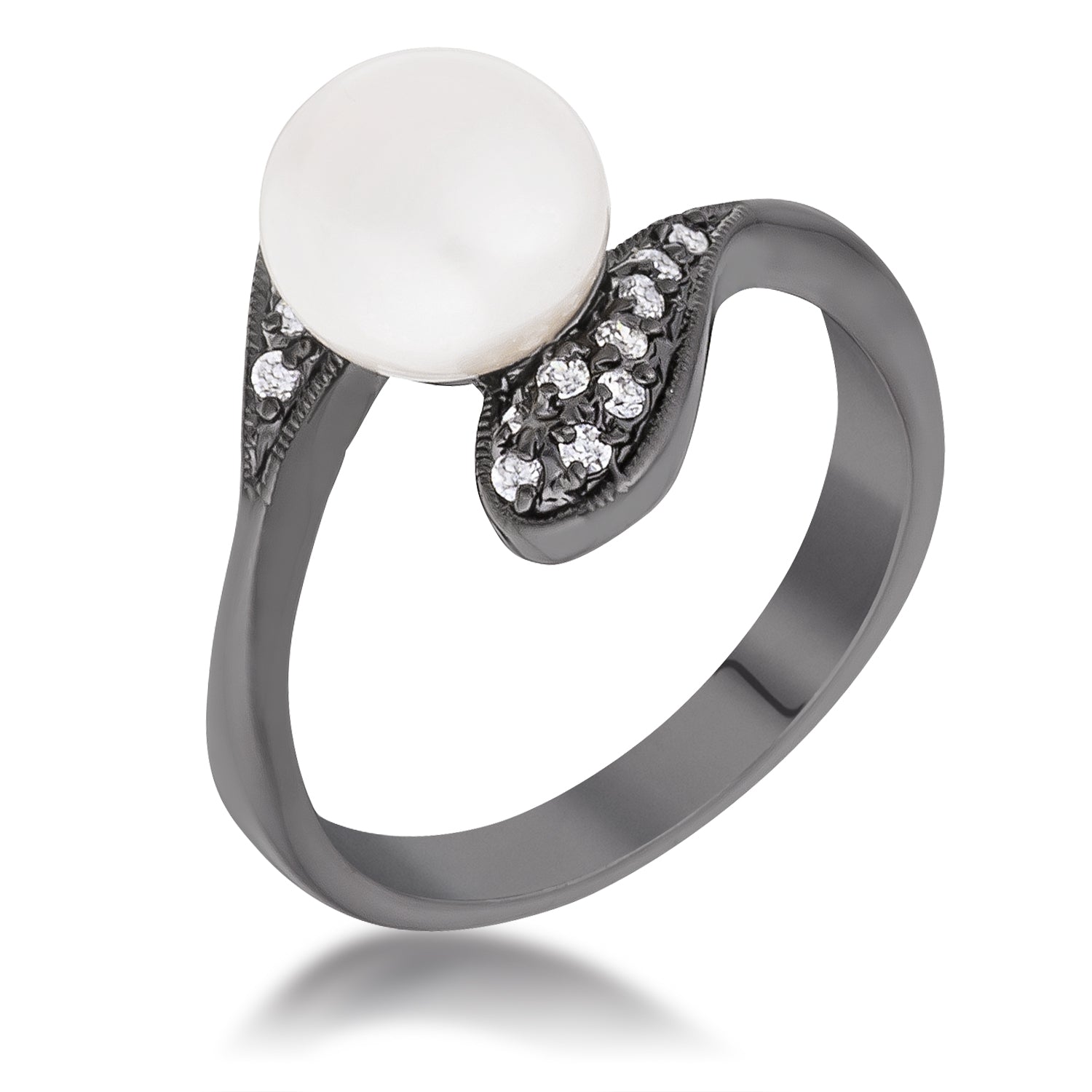 Hematite Pearl Interlocked Double Teardrop Ring Rings