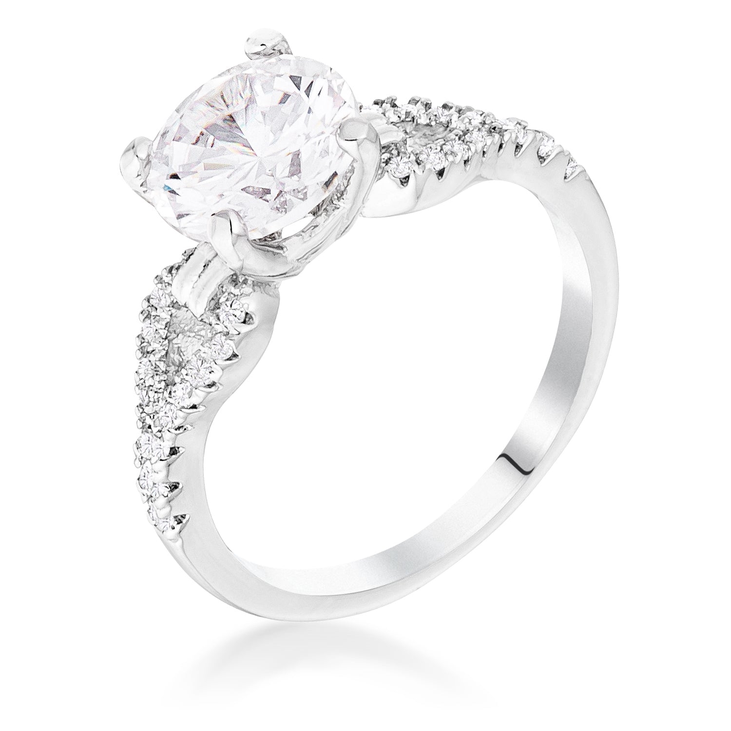 2.11Ct Rhodium Round Cut CZ Petite Ribbon Engagement Ring Rings