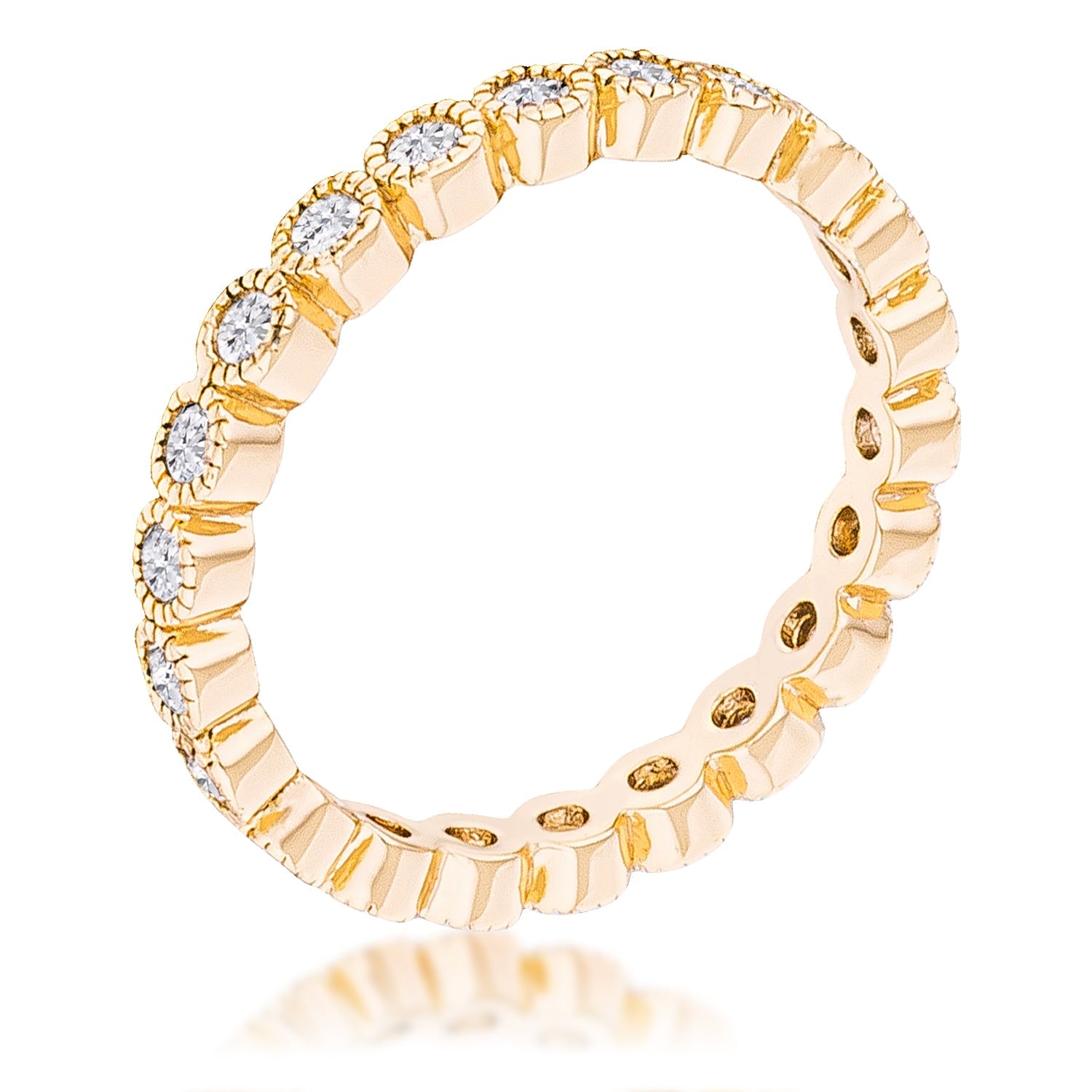 Gold Plated Dotted Clear CZ Round Bezel Eternity Ring Rings