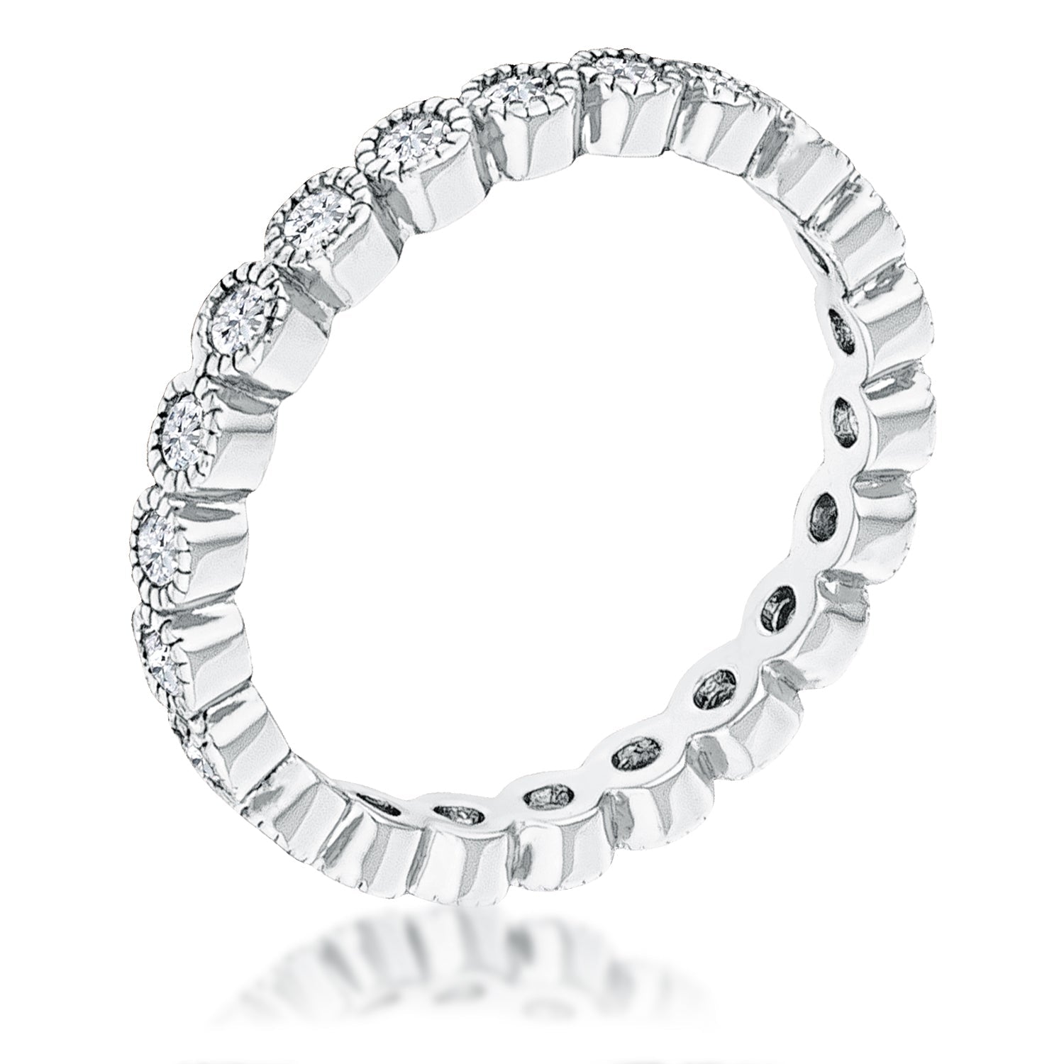 Rhodium Plated Dotted Clear CZ Round Bezel Eternity Ring Rings